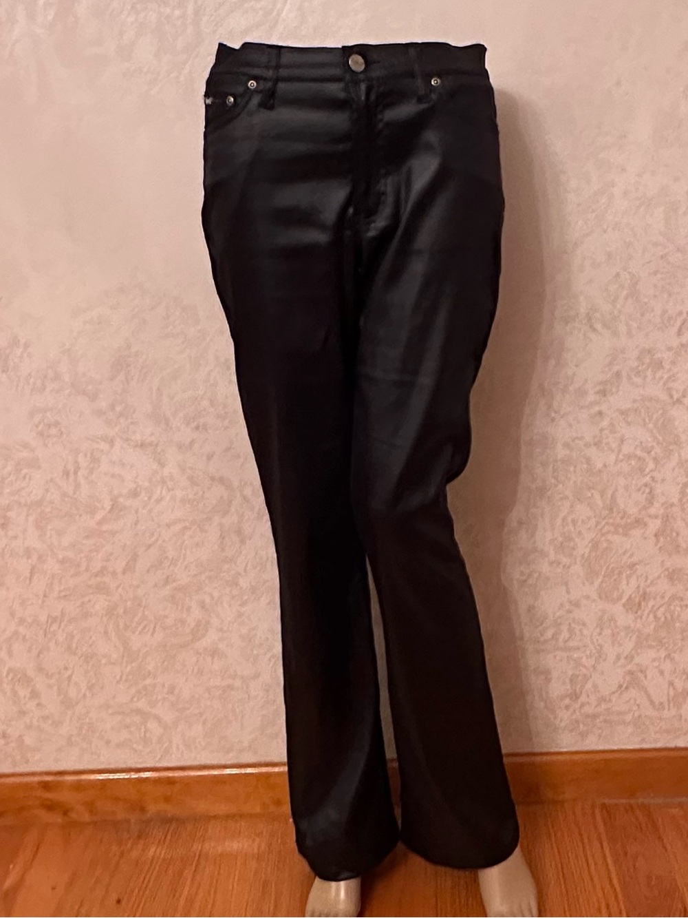 Black Straight-Leg material like Leather Pants